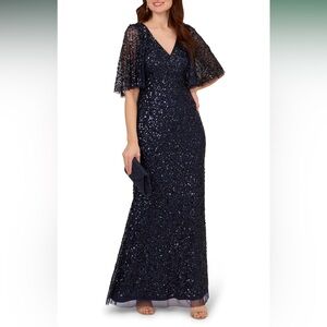 Adrianna Papell Midnight Blue Sequin Dress NWT Size 4